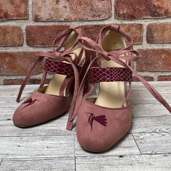 Pink Custom Embellished Ankle Tie Heels - Picture 2 of 7